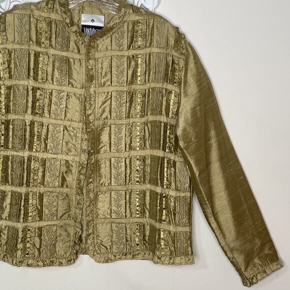 YAK MAGIK Jacket size MEDIUM 100% SILK Long Sleeves Open Front Beaded GOLD Rare - Picture 4 of 16